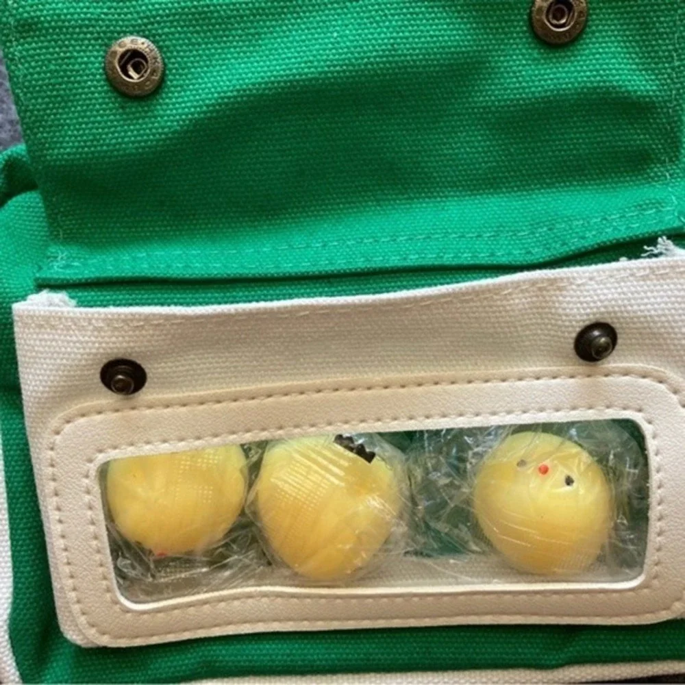 Green Canvas Messenger Shoulder Bag with Stress Relief Chicken Toy Cute‎ Satche